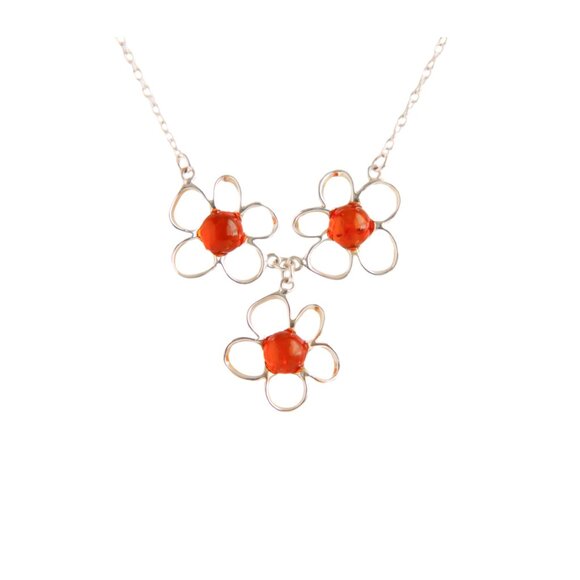 Baltic Amber Three Daisy Chain Necklace in 925 Sterling Silver - Picture 1 of 6
